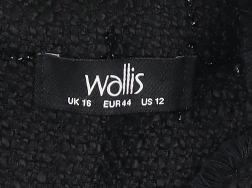 Wallis Womens Black Tweed Blazer Jacket UK 16 Classic Style