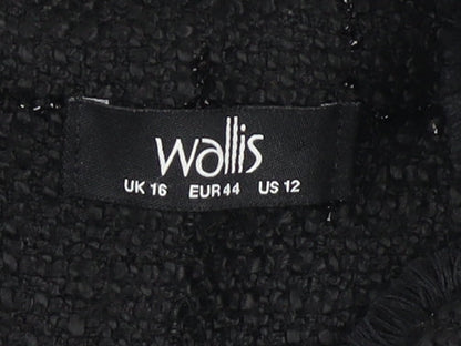 Wallis Womens Black Tweed Blazer Jacket UK 16 Classic Style