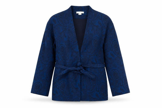 H&M Women Blue Paisley Belted Kimono Jacket Size L
