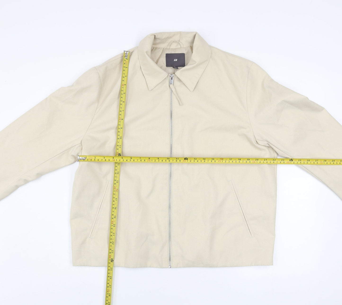 H&M Men Beige L Regular Fit Basic Zip Jacket