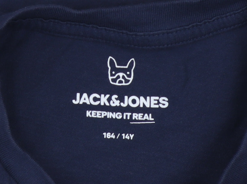 Jack & Jones Boys Blue Logo Graphic Short Sleeve Cotton T-Shirt Size 164 (14Y)