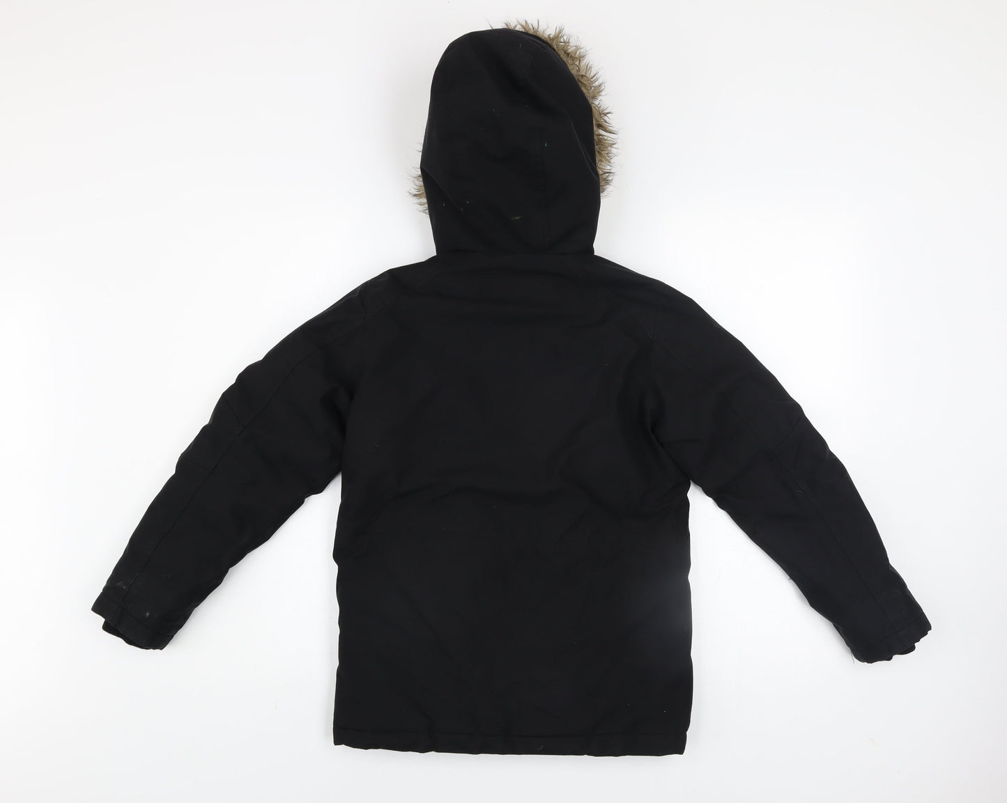 Jack & Jones Boys Black Hooded Faux Fur Trim Parka Coat 12 Years