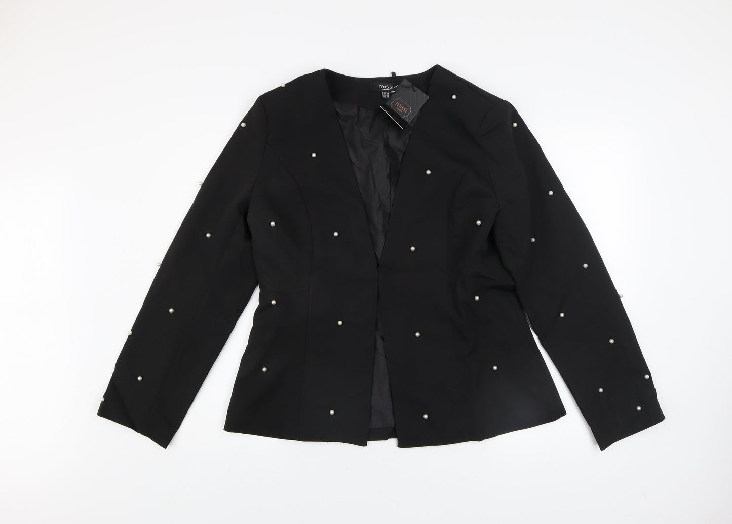 Missi London Women’s Black Pearl Beaded Blazer Jacket UK 14