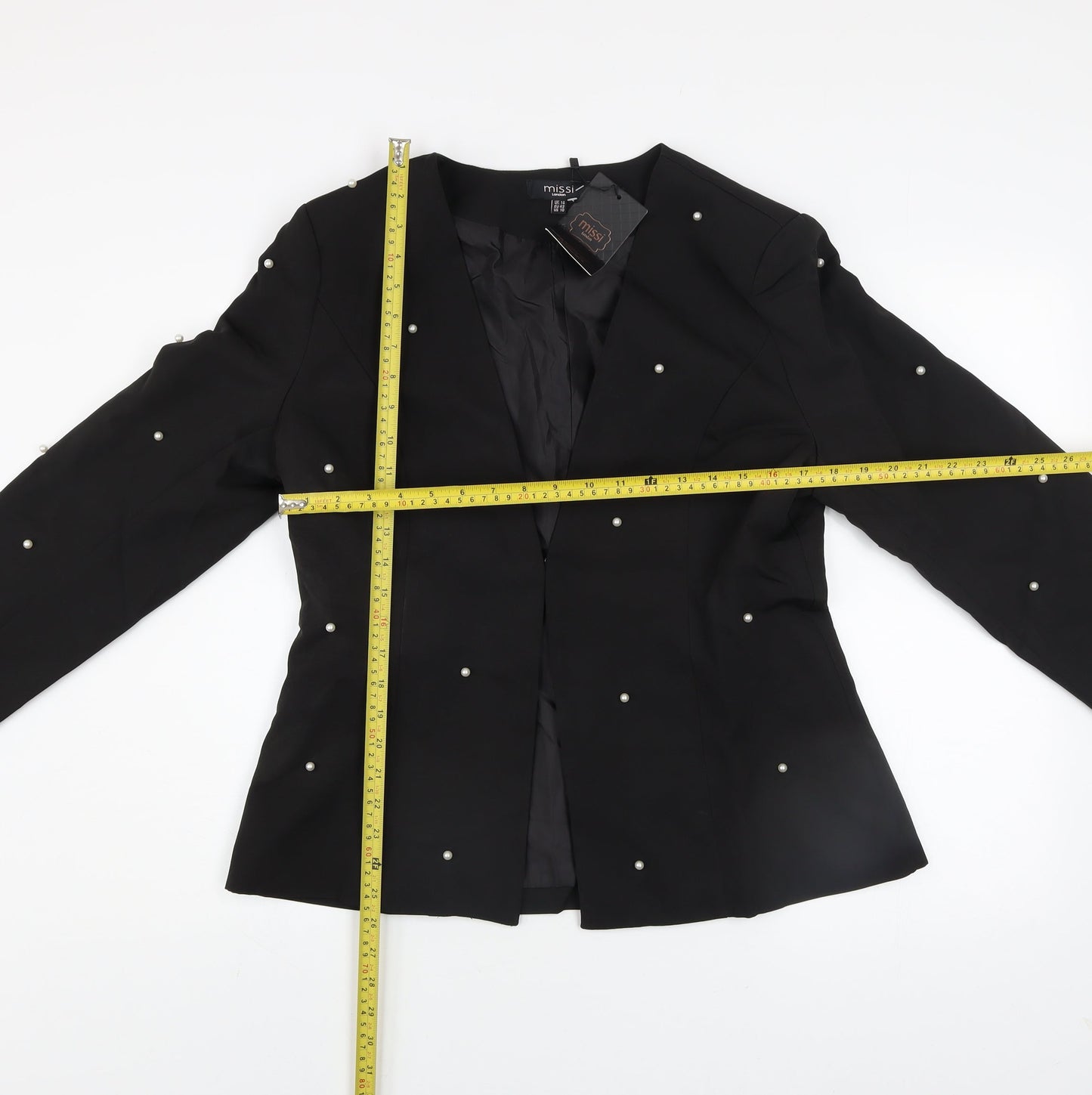 Missi London Women’s Black Pearl Beaded Blazer Jacket UK 14