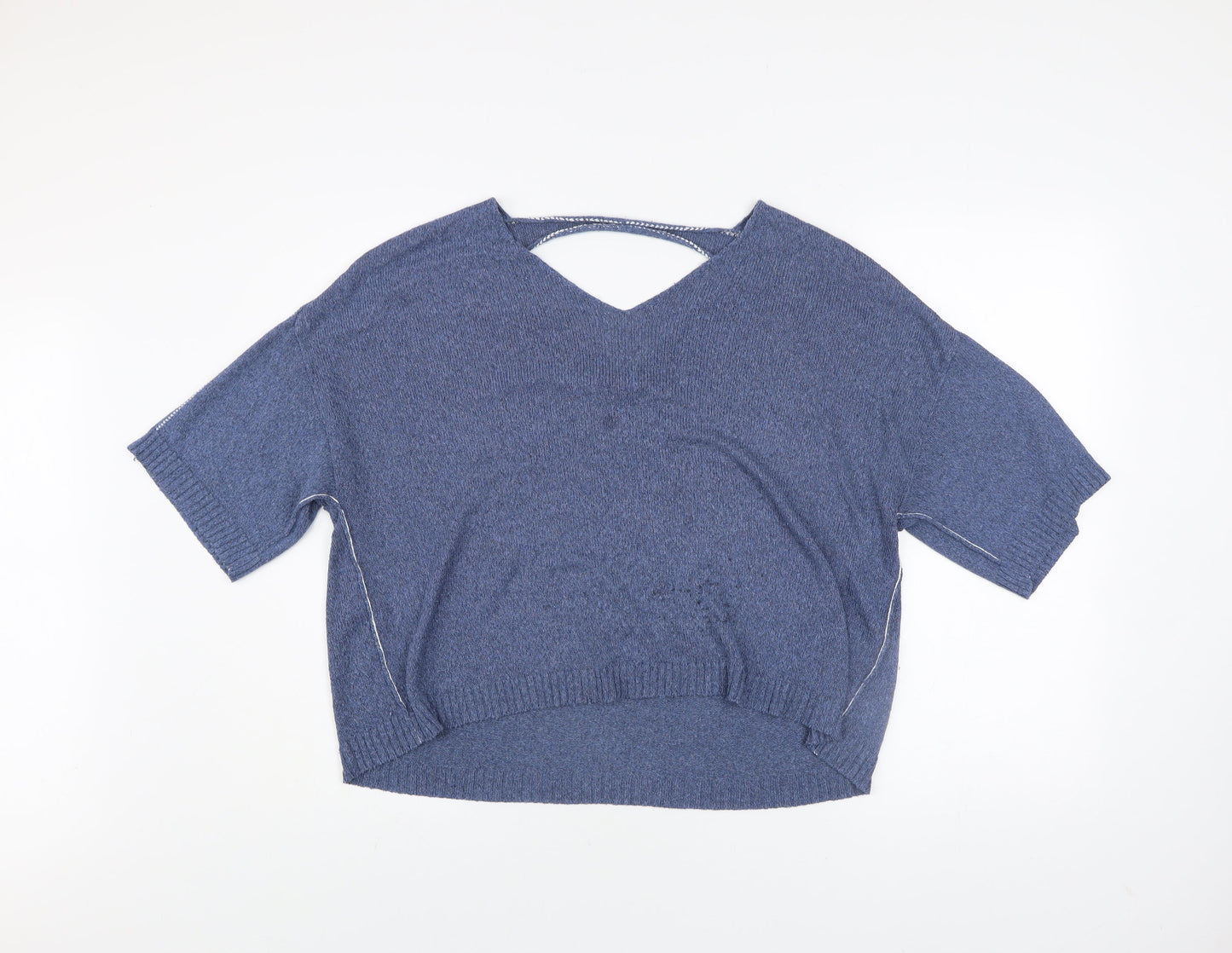 Crea Concept Women’s Blue V-Neck Short Sleeve Knit Jumper Size 12