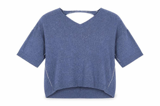 Crea Concept Women’s Blue V-Neck Short Sleeve Knit Jumper Size 12