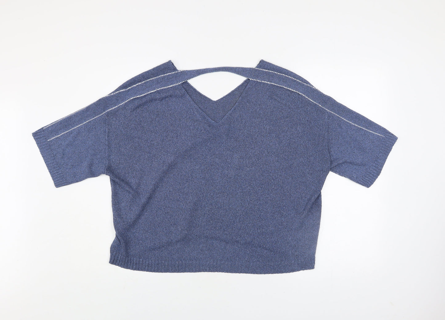 Crea Concept Women’s Blue V-Neck Short Sleeve Knit Jumper Size 12