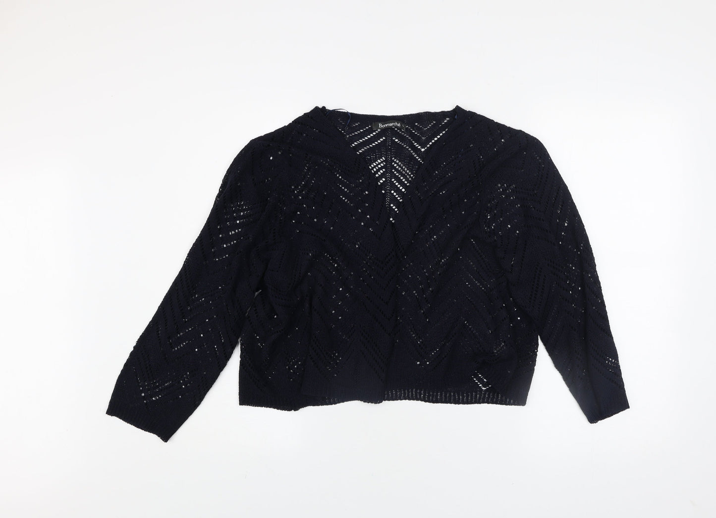 Bonmarché Women’s Black Open-Knit V-Neck Cardigan L