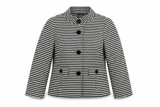 Front view of Principles Petite Women’s Black Striped Cotton Jacket, size UK 12
