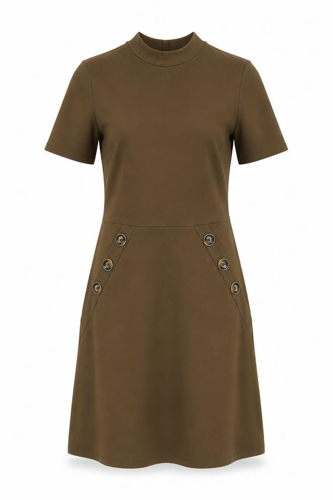 River Island Women’s Brown Knee Length Shift Dress Size 8 Short Sleeve