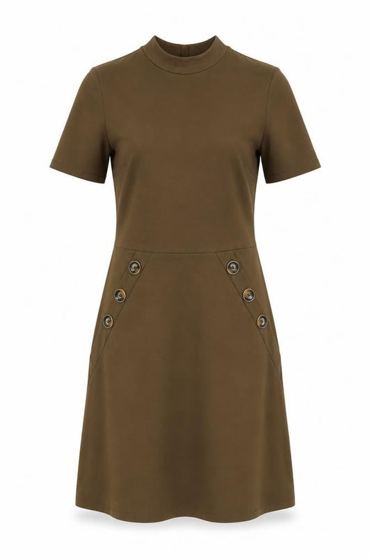 River Island Women’s Brown Knee Length Shift Dress Size 8 Short Sleeve