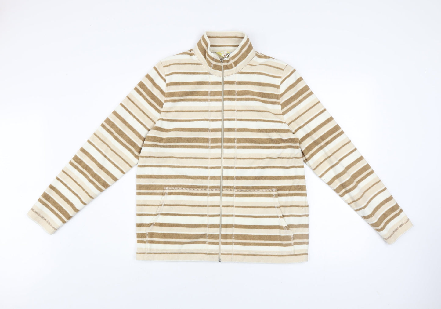 Alice Collins Womens Beige Striped Fleece Full Zip Jacket Size 12