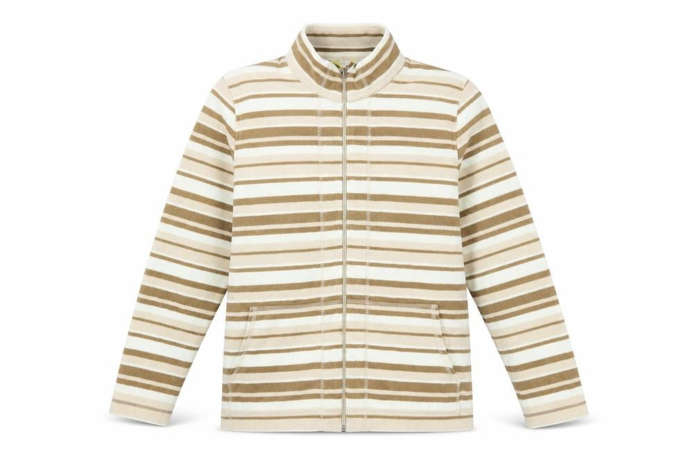Alice Collins Womens Beige Striped Fleece Full Zip Jacket Size 12