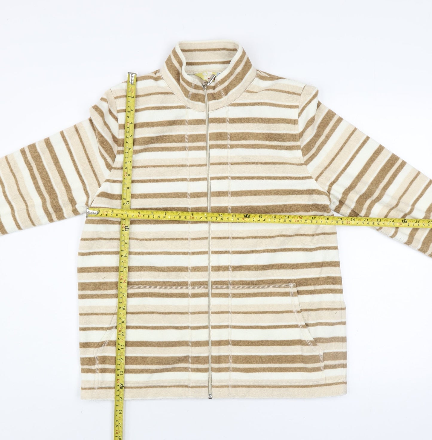 Alice Collins Womens Beige Striped Fleece Full Zip Jacket Size 12
