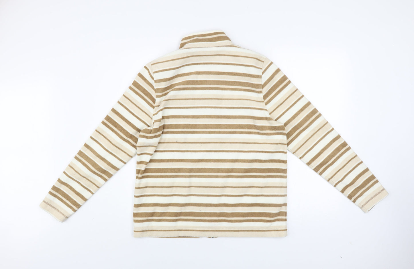 Alice Collins Womens Beige Striped Fleece Full Zip Jacket Size 12
