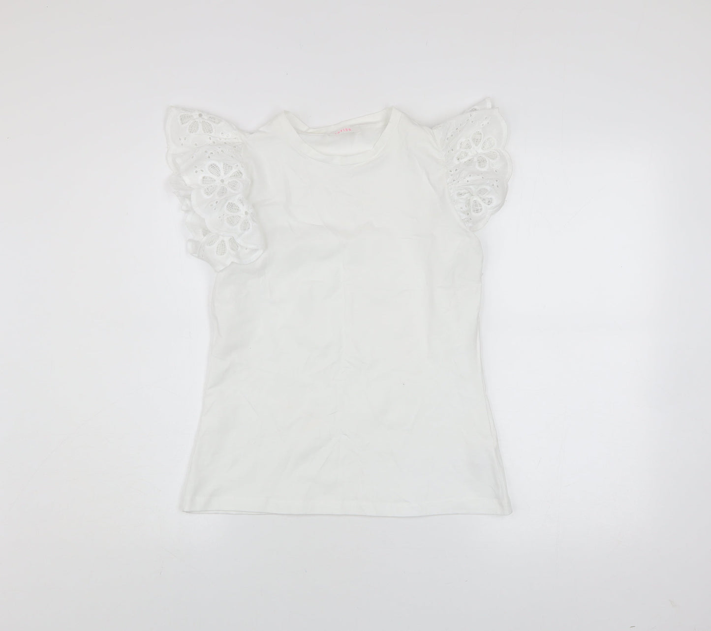 Savida Women’s White Embroidered Flutter Sleeve T-Shirt Size 10