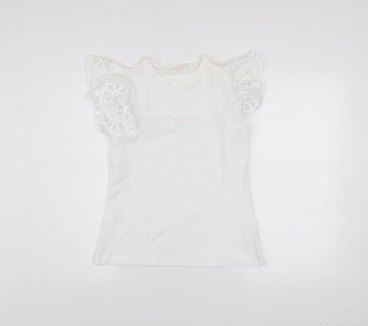 Savida Women’s White Embroidered Flutter Sleeve T-Shirt Size 10