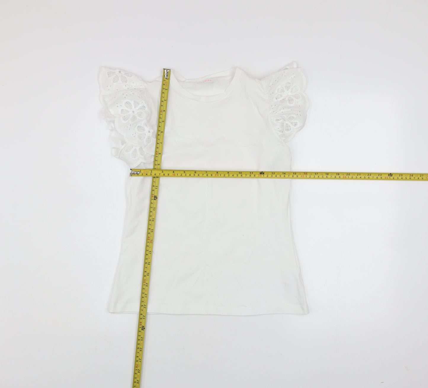 Savida Women’s White Embroidered Flutter Sleeve T-Shirt Size 10