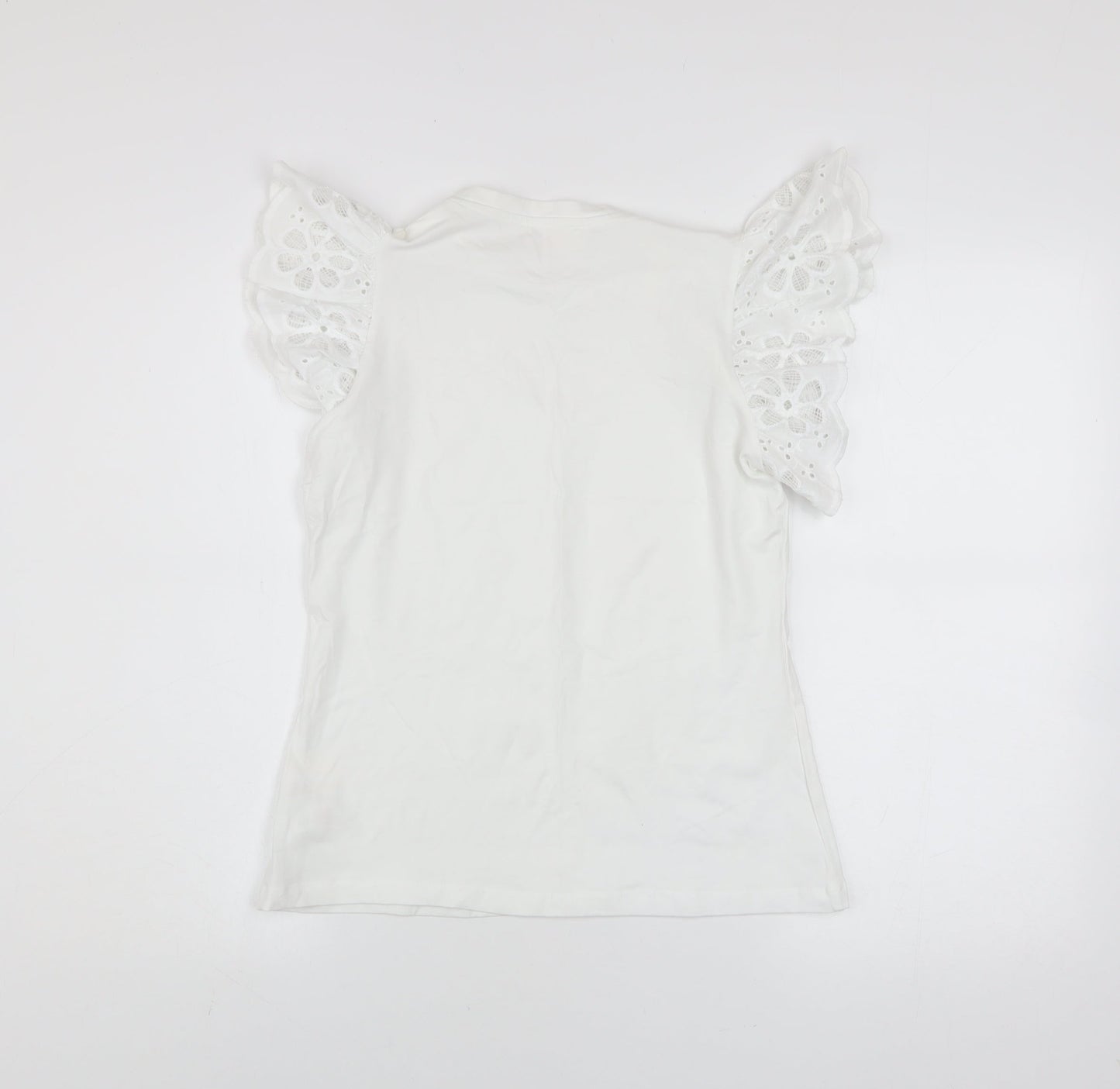 Savida Women’s White Embroidered Flutter Sleeve T-Shirt Size 10