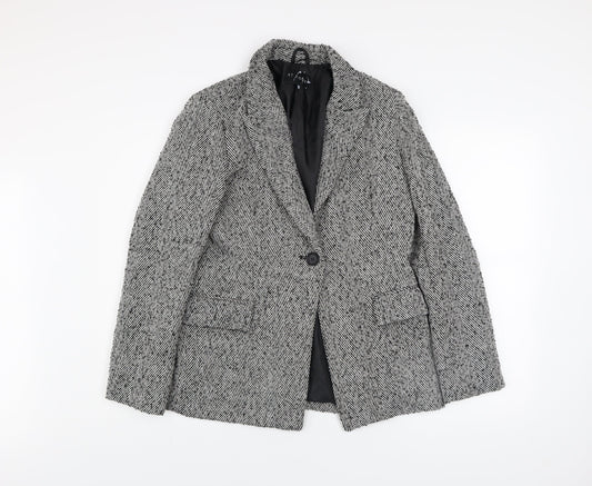 Et Vous Womens Grey Herringbone Blazer Size 12 Classic Mid-Length Jacket