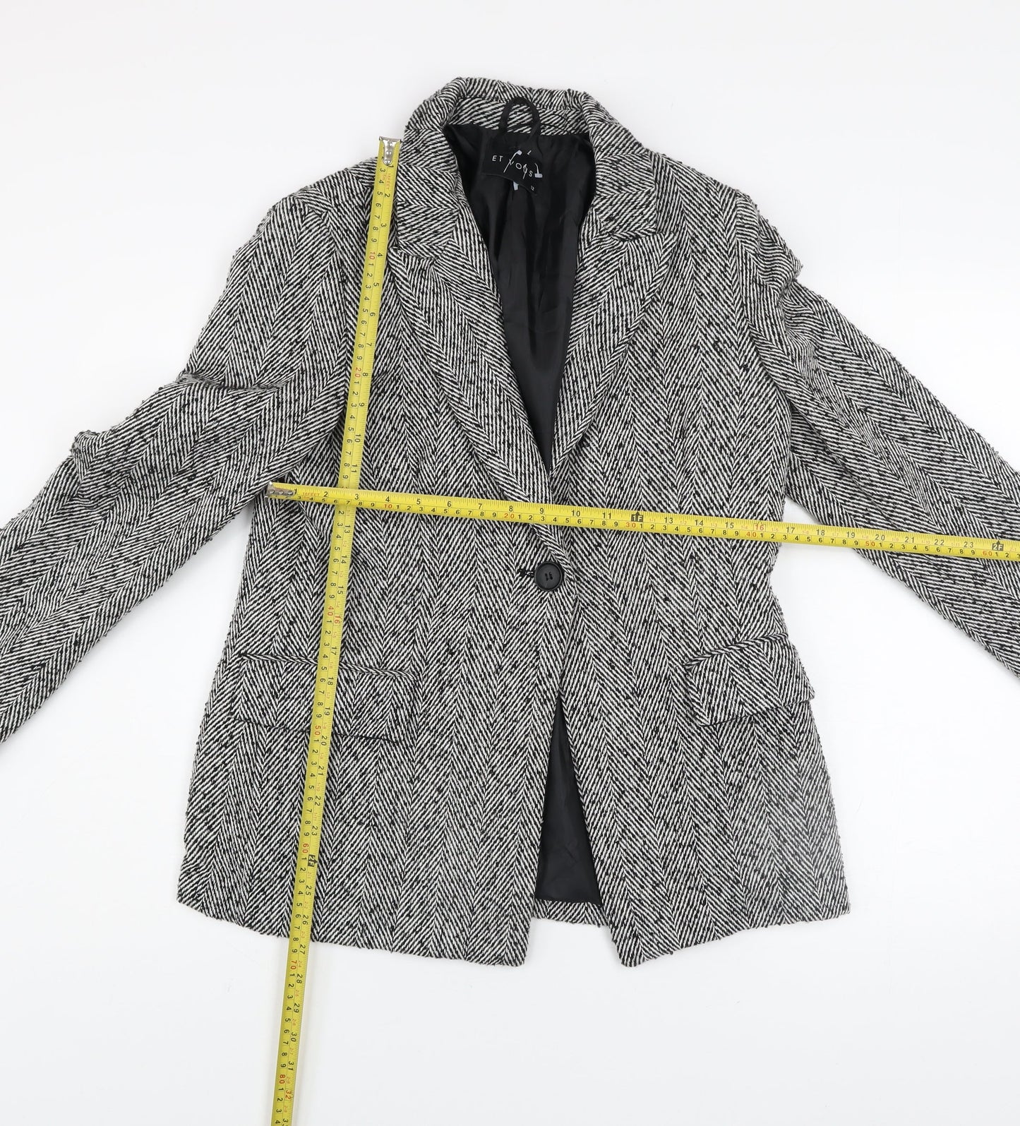 Et Vous Womens Grey Herringbone Blazer Size 12 Classic Mid-Length Jacket