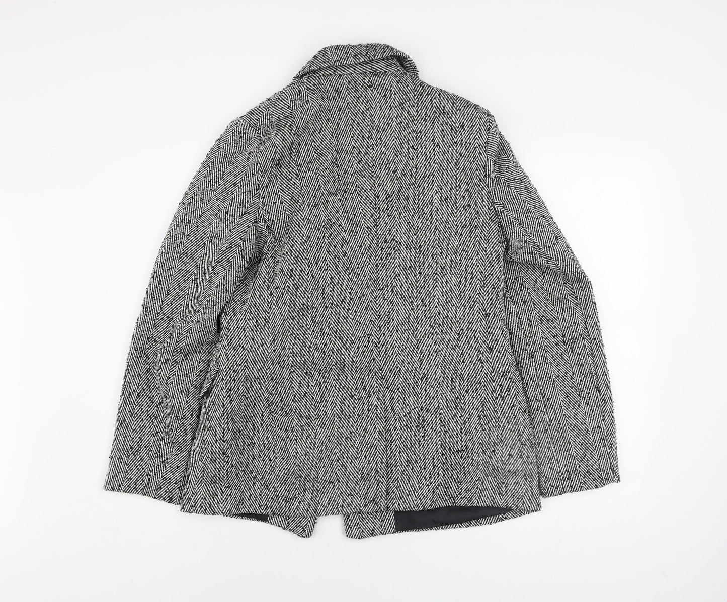 Et Vous Womens Grey Herringbone Blazer Size 12 Classic Mid-Length Jacket