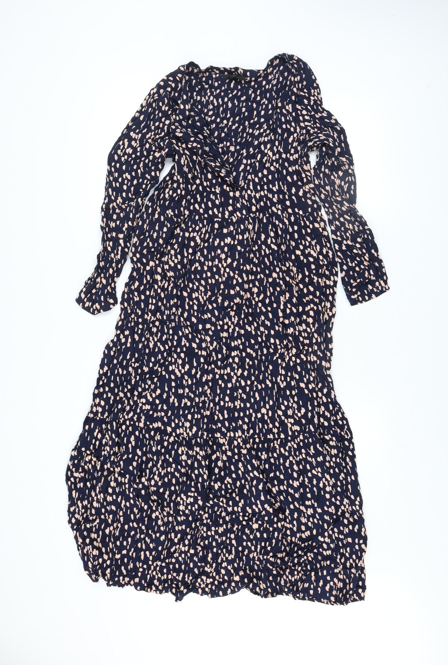 Next Women's Blue Animal Print Maxi Dress Size 8 Long Sleeve V-Neck
