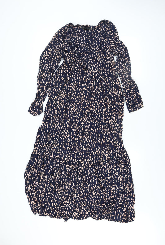 Next Women's Blue Animal Print Maxi Dress Size 8 Long Sleeve V-Neck