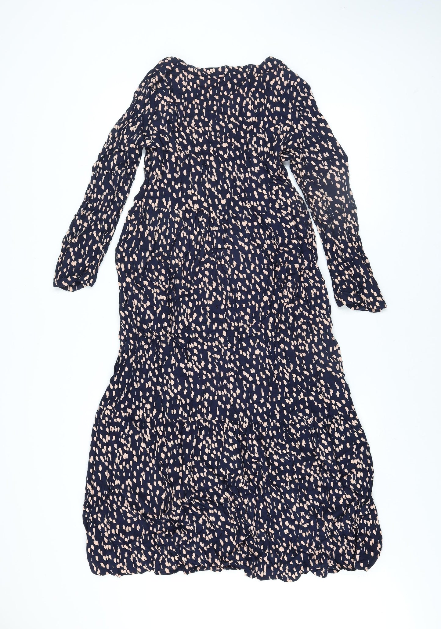 Next Women's Blue Animal Print Maxi Dress Size 8 Long Sleeve V-Neck