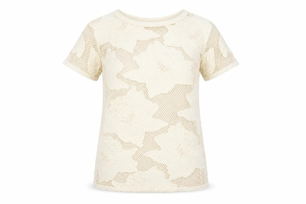 H&M Women Beige Crochet Floral Shift Short Sleeve Dress Size 4