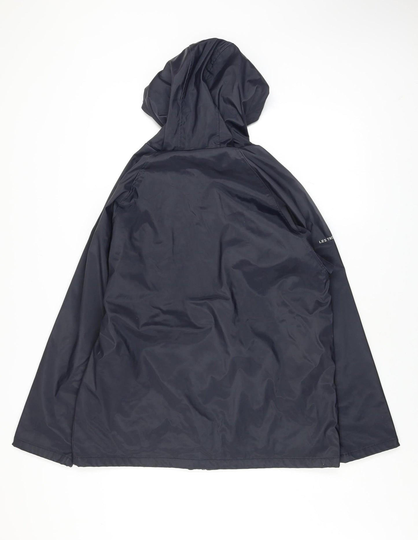 Les Trois Mats Womens Blue Waterproof Hooded Rain Jacket Size 14