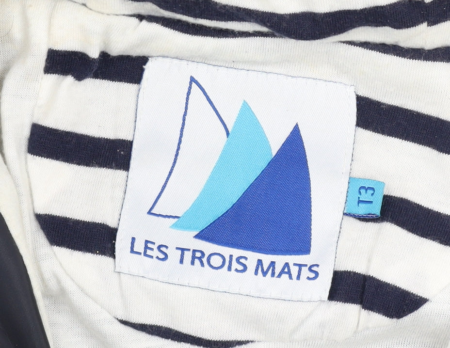 Les Trois Mats Womens Blue Waterproof Hooded Rain Jacket Size 14