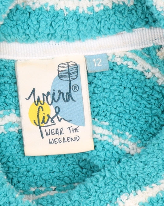 Weird Fish Womens Blue Striped Pullover Fleece Sweatshirt Size 12
