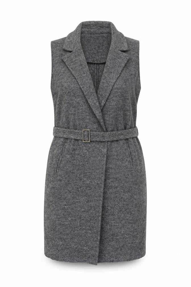 Zara Women Grey Wool Blend Belted Long Waistcoat Size 12