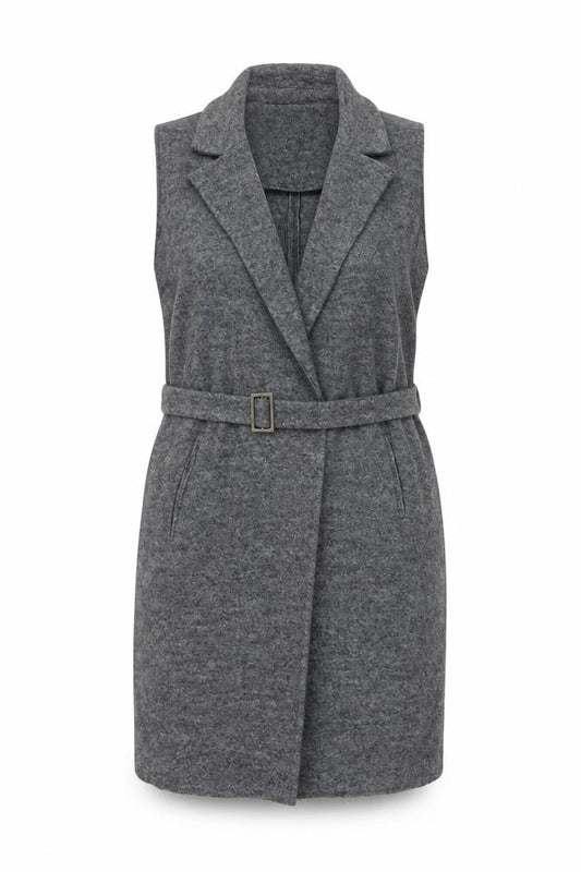 Zara Women Grey Wool Blend Belted Long Waistcoat Size 12