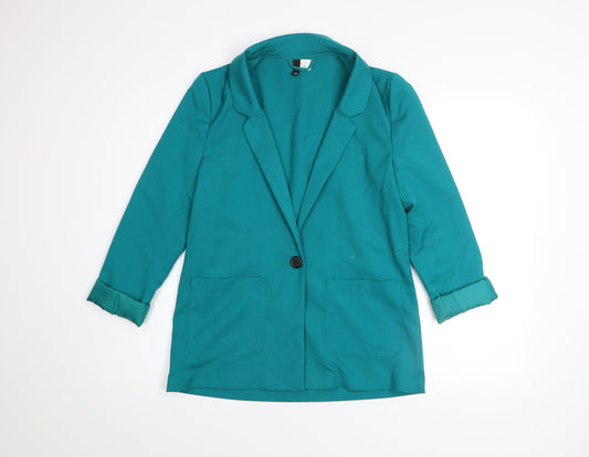 H&M Divided Women Green Cotton Blend Blazer Size 10