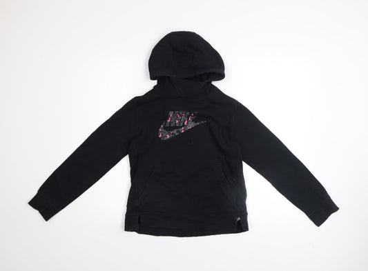 Nike Girls Black Pullover Hoodie Fleece Logo Sweatshirt Size 146
