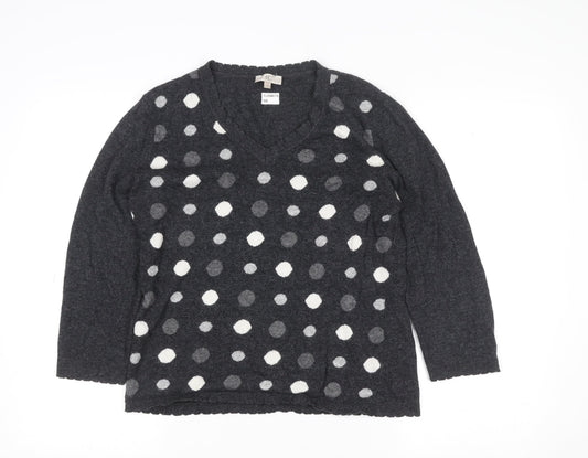 CC Women’s Grey Polka Dot V-Neck 3/4 Sleeve Angora Jumper M