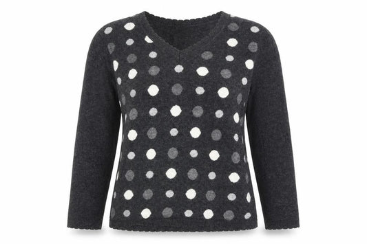 Country Casuals Women’s Grey Polka Dot V-Neck 3/4 Sleeve Angora Jumper M