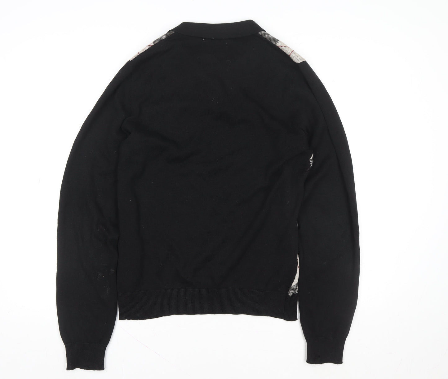 2nd Chapter Men's Black Argyle Cotton Henley Jumper Size S