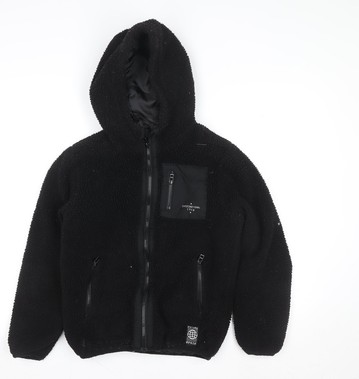 F&F Boys Black Hooded Fleece Zip Jacket 11-12 Years