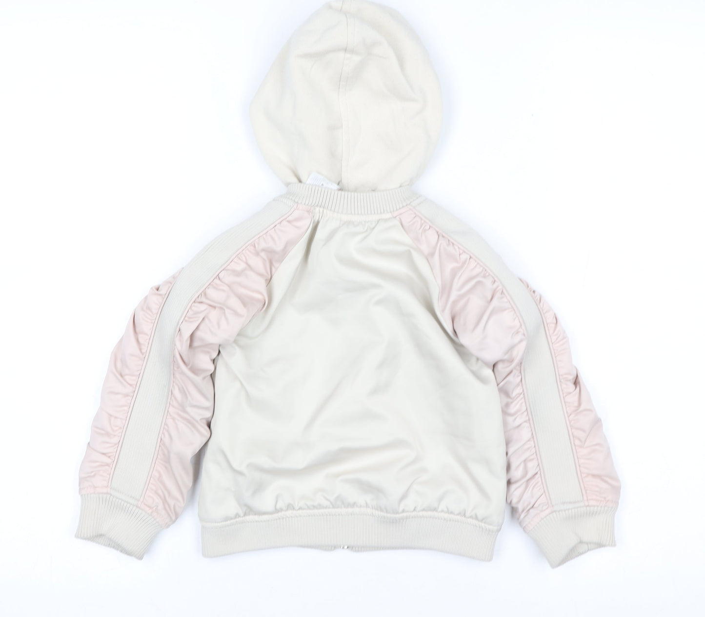 River Island Girls Ivory Pink Hooded Bomber Jacket 2-3 Years Lined Pockets