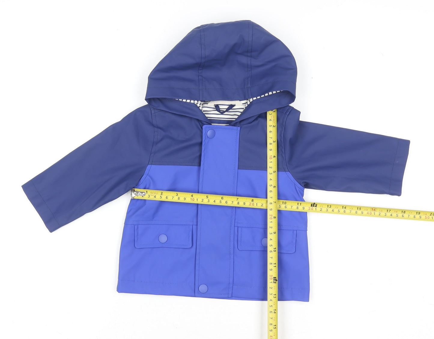 John Lewis Unisex Baby Blue Colourblock Hooded Rain Coat Jacket 9-12 Months