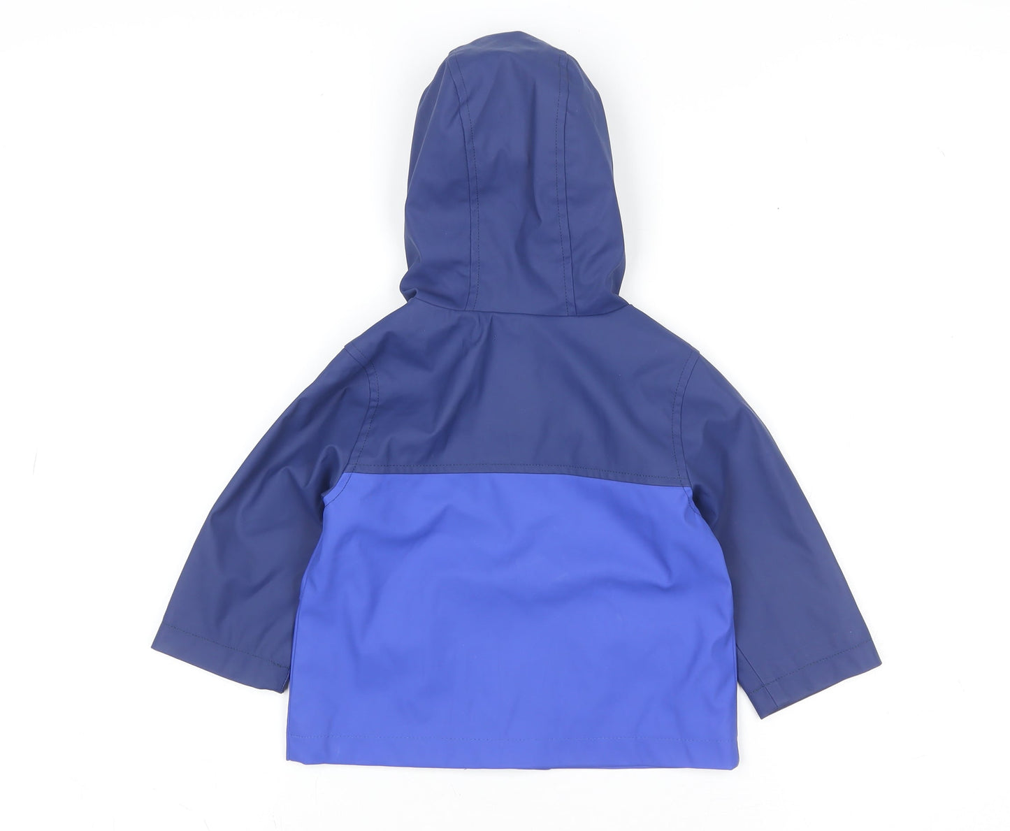 John Lewis Unisex Baby Blue Colourblock Hooded Rain Coat Jacket 9-12 Months