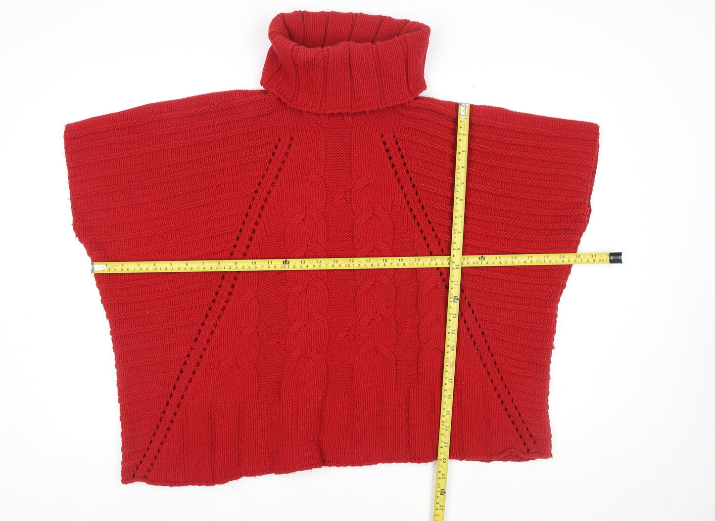 Wallis Women’s Red Roll Neck Cable Knit Cape Jumper Size 10