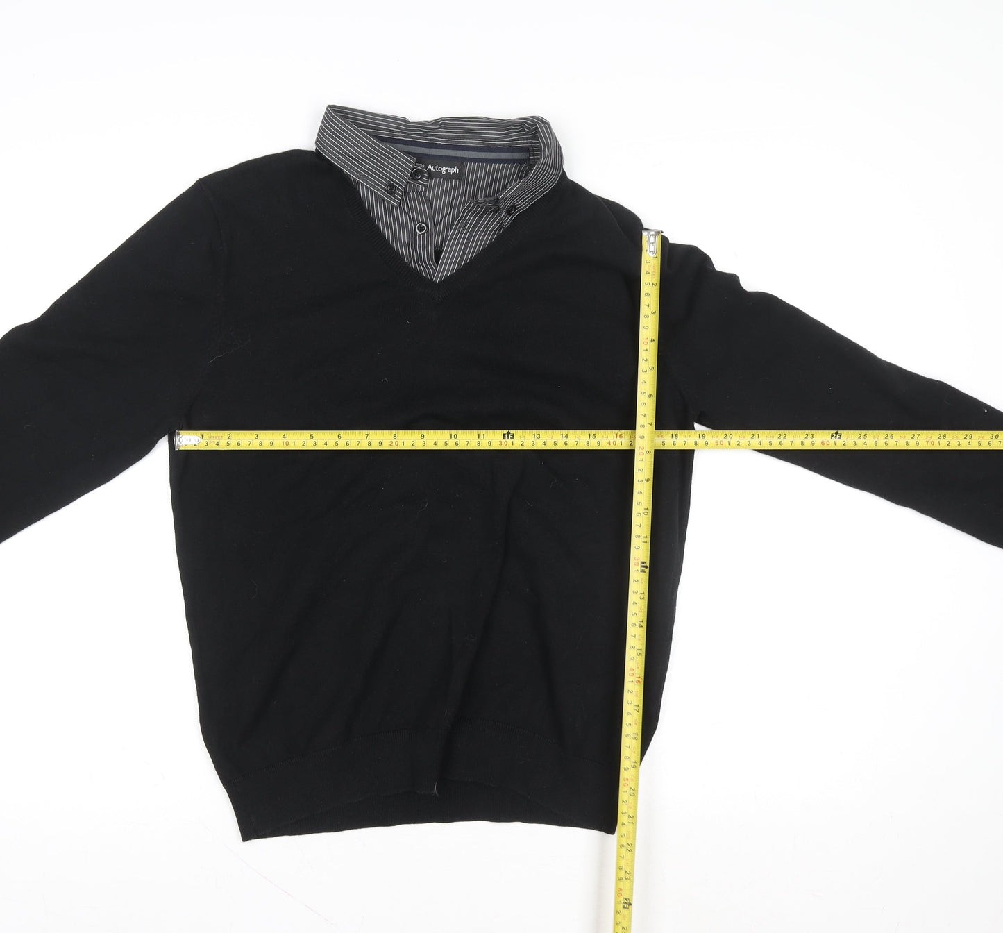Marks and Spencer Men’s Black Medium V-Neck Knit Polo Sweater