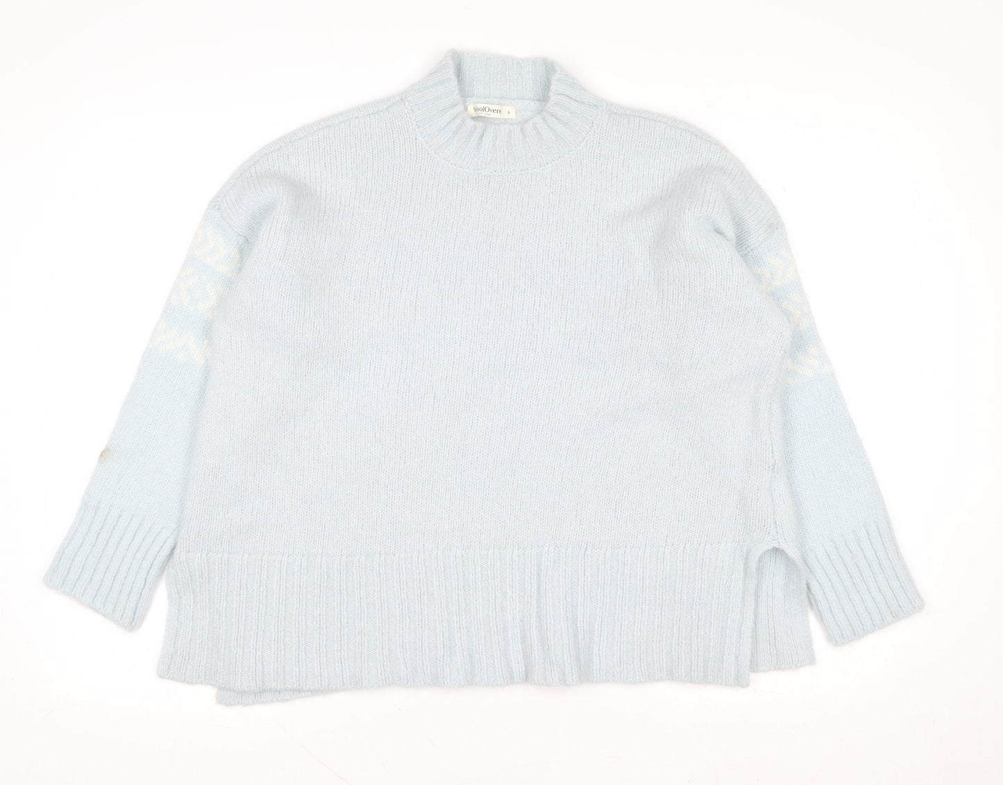 WoolOvers Women Blue Wool Mohair Mock Neck Long Sleeve Jumper L