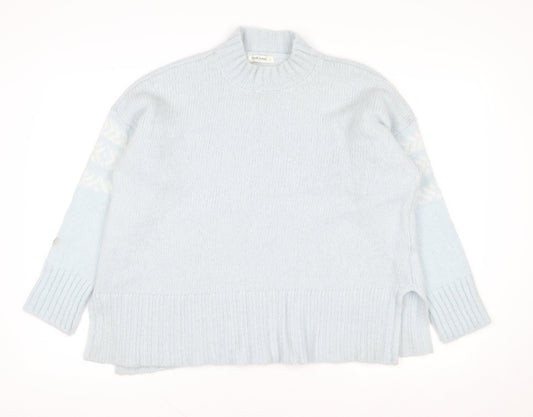 WoolOvers Women Blue Wool Mohair Mock Neck Long Sleeve Jumper L