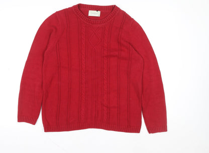 Jumper Women Red Cotton Cable-Knit Crew Neck Pullover M