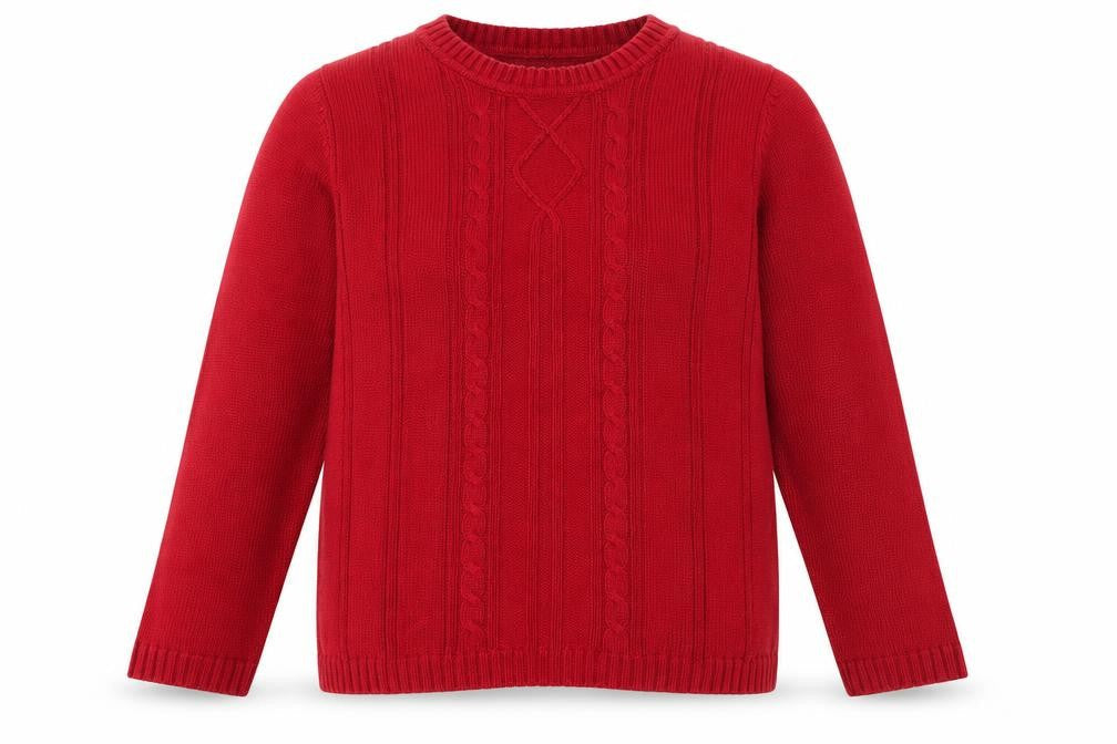 Jumper Women Red Cotton Cable-Knit Crew Neck Pullover M